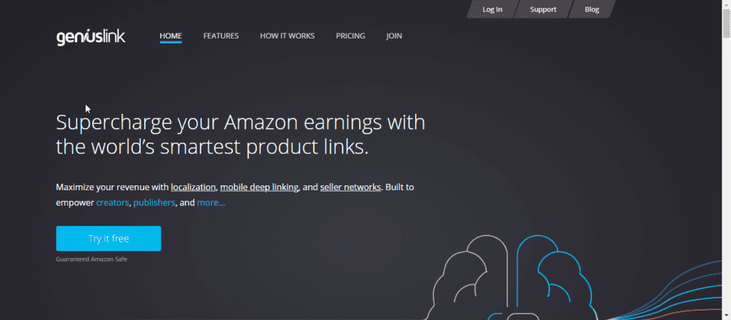 Screenshot of the Hero Section of GeniusLink... Best Affiliate Marketing Tools