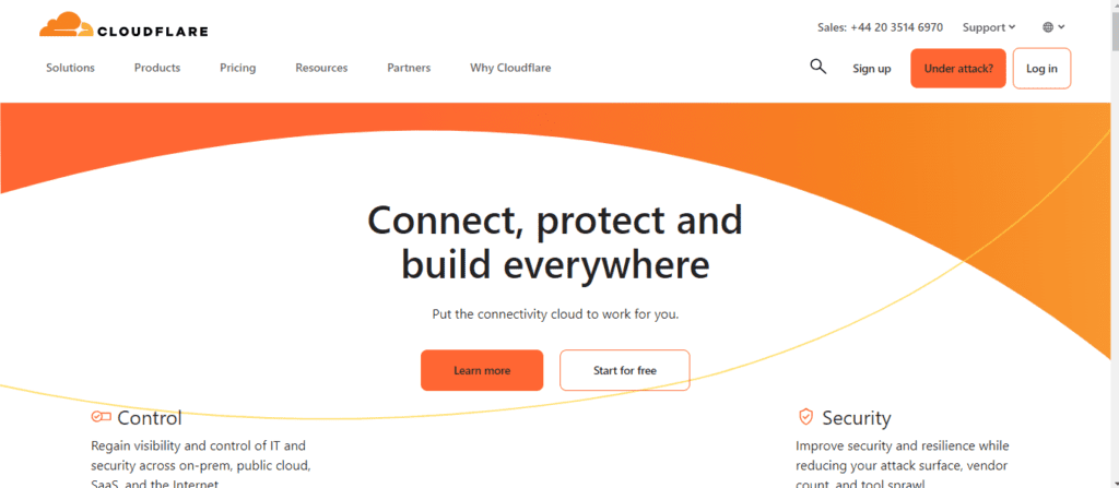 Screenshot of the hero section of cloudflare. Best Affiliate Marketing Tools