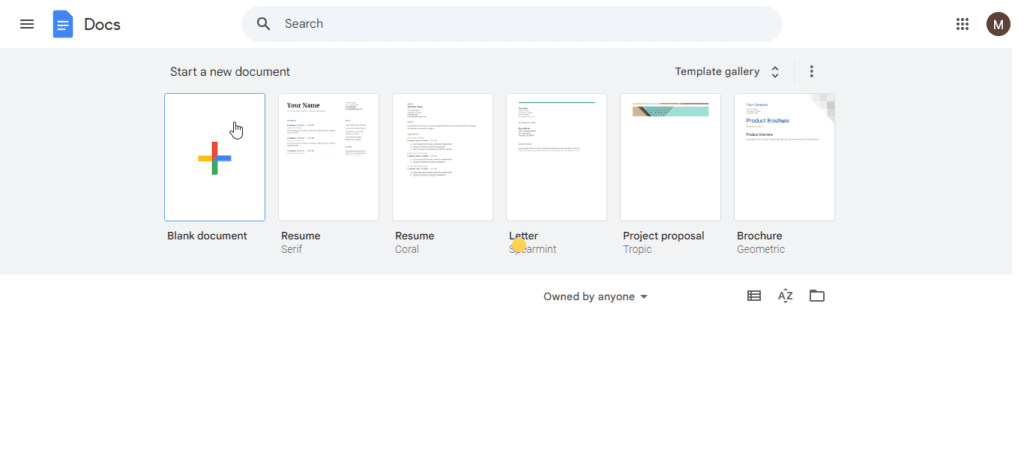 Screenshot of the Hero Section of Google Docs.. Best Affiliate Marketing Tools