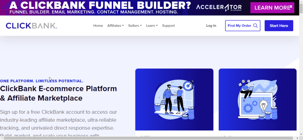 Screenshot of the hero section of Clickbank Affiliate Network Best Affiliate Programs